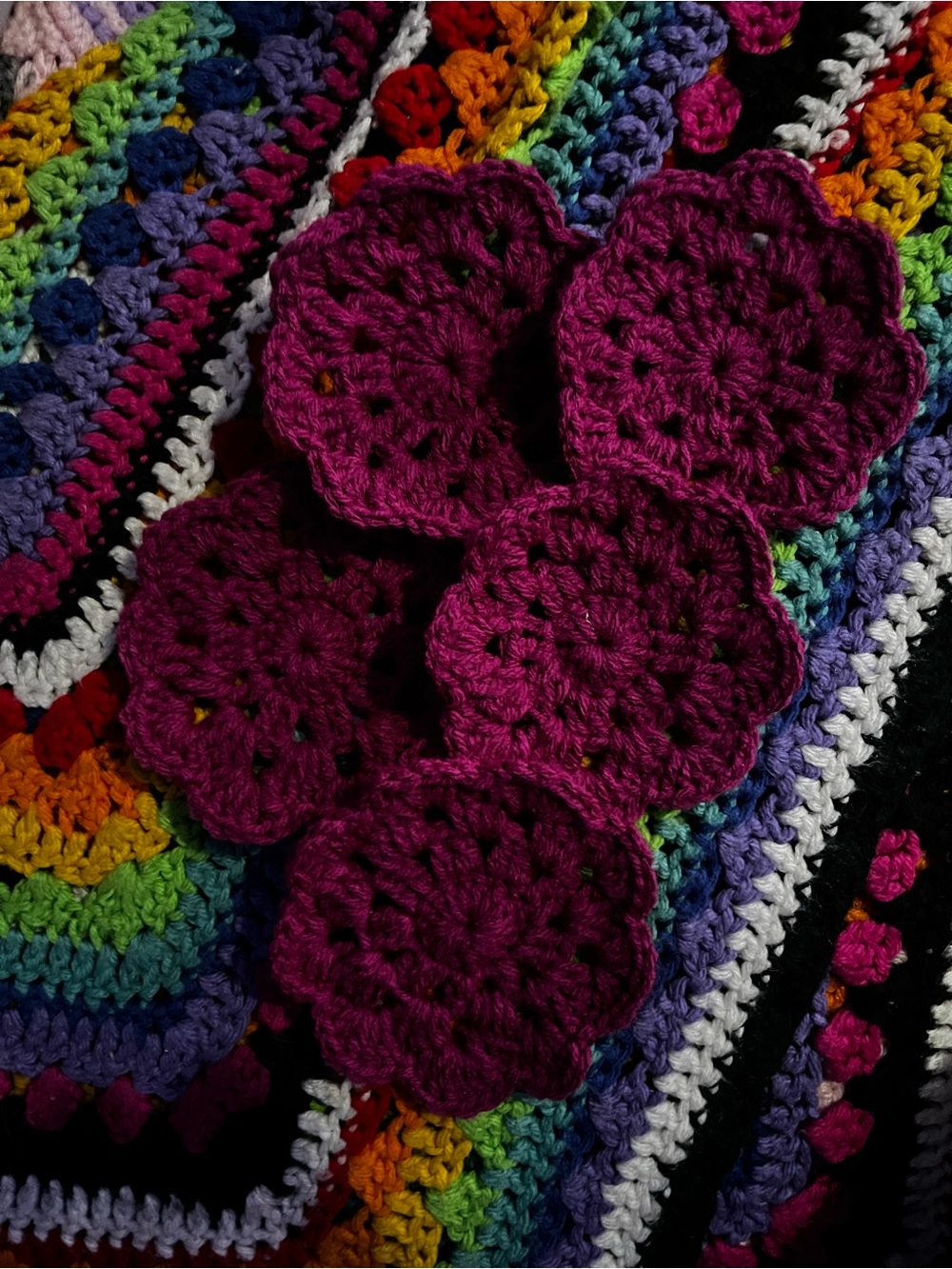 Handmade Crochet Floral coasters in Magenta